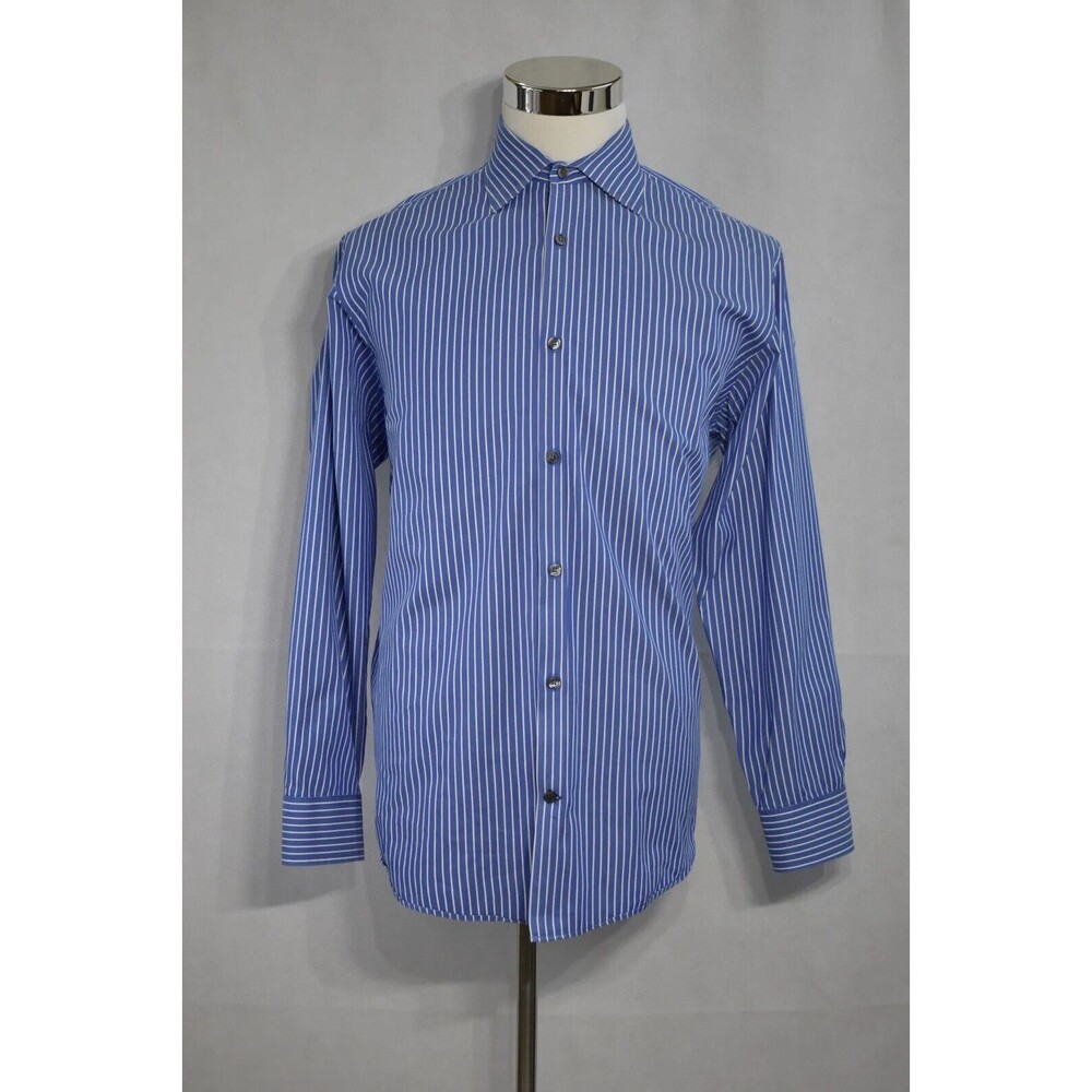 BANANA REPUBLIC Men's L 16-16 1/2 Dress Shirt Striped Blue Button Up Cotton LS